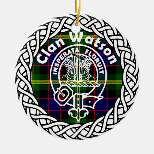 Scottish Clan Watson Tartan en Crest Keramisch Ornament (Voorkant)