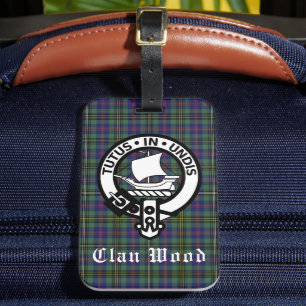 Scottish Clan Wood Crest & Tartan Bagagelabel