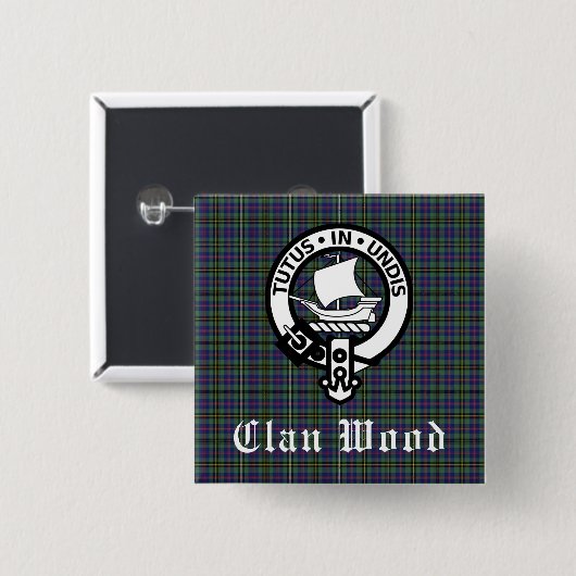 Scottish Clan Wood Crest & Tartan Vierkante Button 5,1 Cm (Voorkant /achterkant)