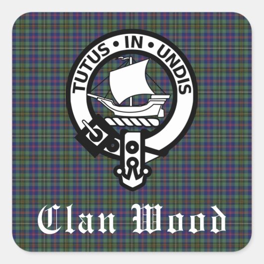 Scottish Clan Wood Crest & Tartan Vierkante Sticker (Voorkant)