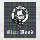 Scottish Clan Wood Crest & Tartan Wijn Etiket (Enkel label)