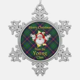 Scottish Clan Young met Kerstmis Tin Sneeuwvlok Ornament
