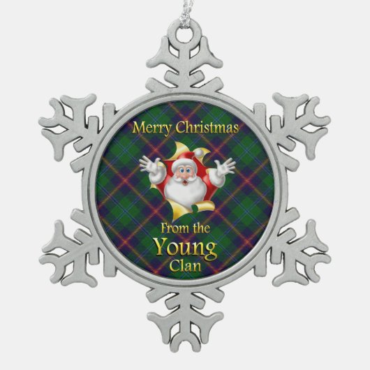 Scottish Clan Young met Kerstmis Tin Sneeuwvlok Ornament (Voorkant)