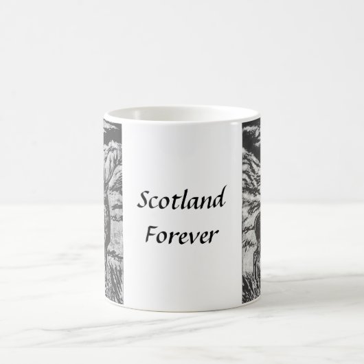 Scottish Deer in Snowy Glen Black & White Linocut Koffiemok (Center)