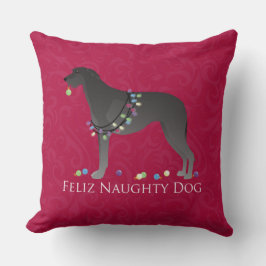 Scottish Deerhound Feliz Naughty Dog Kerstmis Kussen