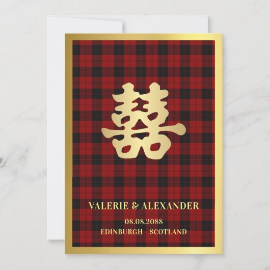 Scottish Double Happiness Chinese Wedding Kaart (Voorkant)