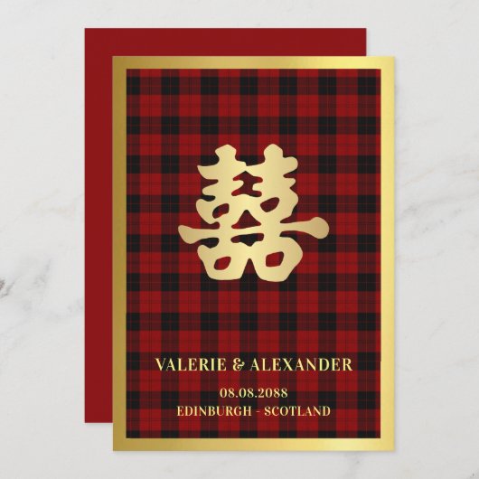 Scottish Double Happiness Chinese Wedding Kaart (Voorkant / Achterkant)