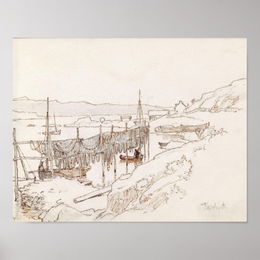 Scottish Fishing Village Abstract Art Sketch Poster (Voorkant)