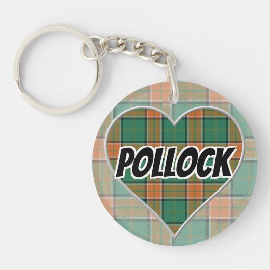 Scottish Flash Clan Pollock Tartan Heart Sleutelhanger (Voorkant)