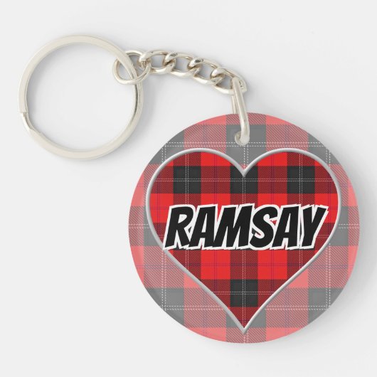 Scottish Flash Clan Ramsay Red Tartan Heart Sleutelhanger (Voorkant)