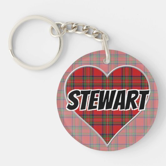 Scottish Flash Clan Stewart Tartan Heart Sleutelhanger (Voorkant)