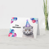 Scottish Fold Cat Ballons en Party Pet Verjaardag Kaart (Voorkant)