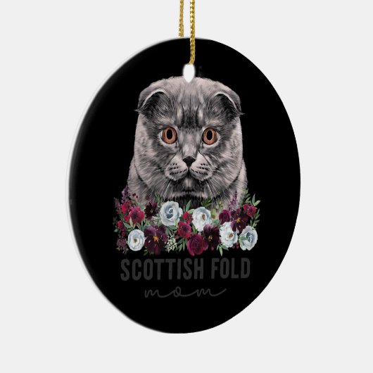 Scottish Fold Cat Mam Floral Keramisch Ornament (Rechts)