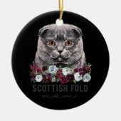 Scottish Fold Cat Mam Floral Keramisch Ornament (Voorkant)