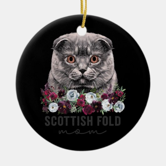 Scottish Fold Cat Mam Floral Keramisch Ornament (Voorkant)