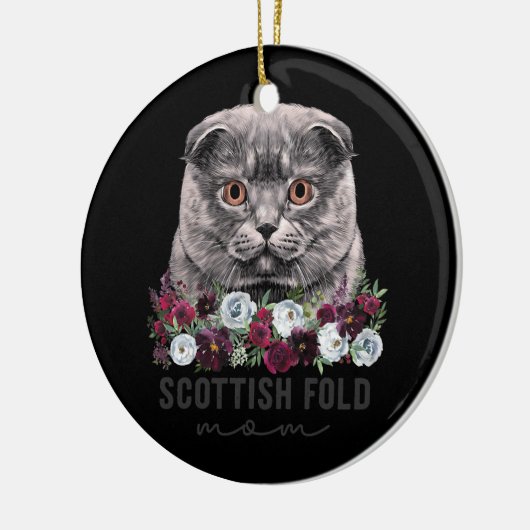 Scottish Fold Cat Mam Floral Keramisch Ornament (Links)
