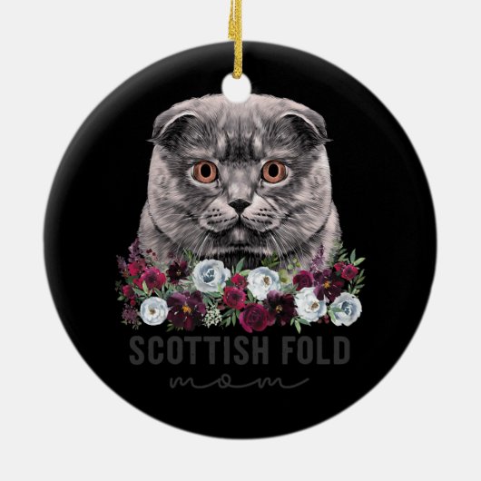 Scottish Fold Cat Mam Floral Keramisch Ornament (Achterkant)
