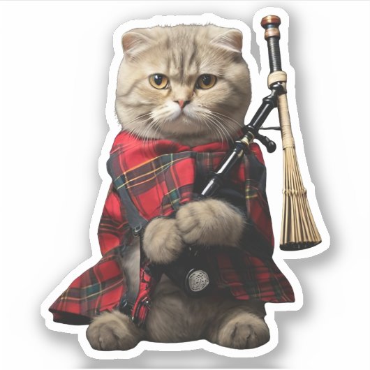 Scottish Fold Cat met doedelzak Sticker (Voorkant)