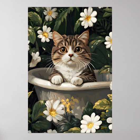 Scottish Fold In Bathtub Poster, Funny Cat Poster (Voorkant)