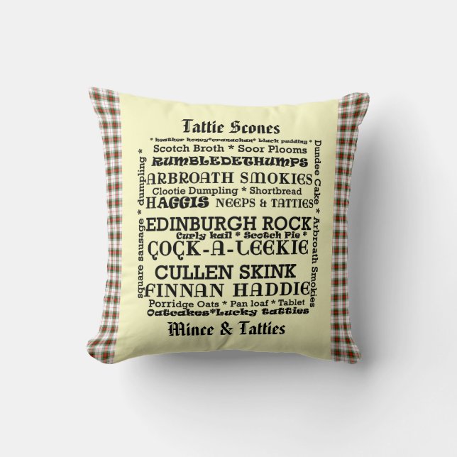 Scottish Food Menu Tartan Cushion Kussen (Voorkant)