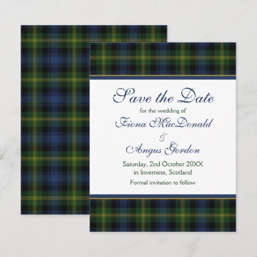 Scottish Gordon Tartan Wedding Save the Date Kaart (Voorkant / Achterkant)