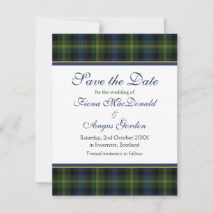 Scottish Gordon Tartan Wedding Save the Date Kaart