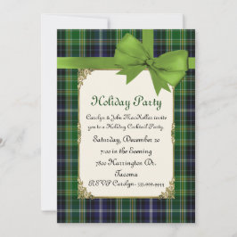 Scottish Green Tartan Pset Custom Holiday Party Kaart