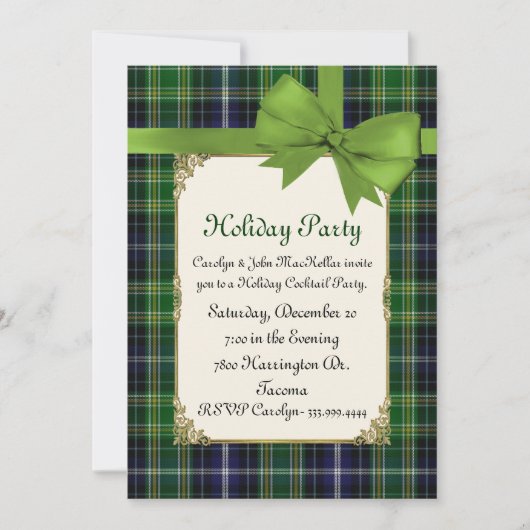 Scottish Green Tartan Pset Custom Holiday Party Kaart (Voorkant)