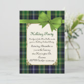 Scottish Green Tartan Pset Custom Holiday Party Kaart (Staand voorkant)