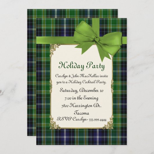 Scottish Green Tartan Pset Custom Holiday Party Kaart (Voorkant / Achterkant)