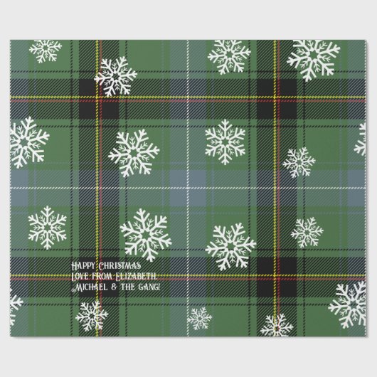 Scottish Green Tartan Snowflake Personalized Xmas Cadeaupapier (Vlak)