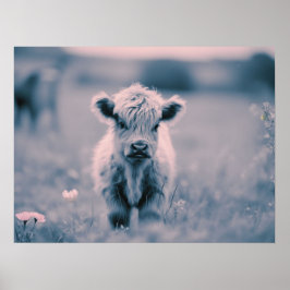 Scottish Highland Calf Baby Koe Roze Tint Print