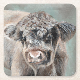 Scottish Highland Calf on Green Kartonnen Onderzetters