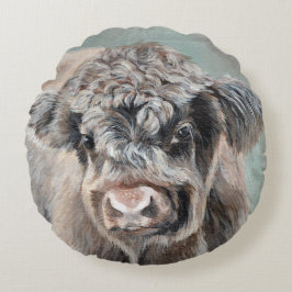 Scottish Highland Calf on Green Rond Kussen