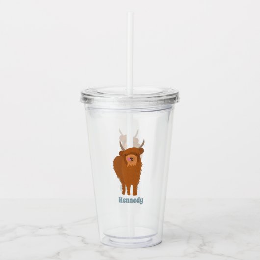 Scottish Highland Cattle Koe Graphic Personalized Acryl Drinkbeker (Voorkant)