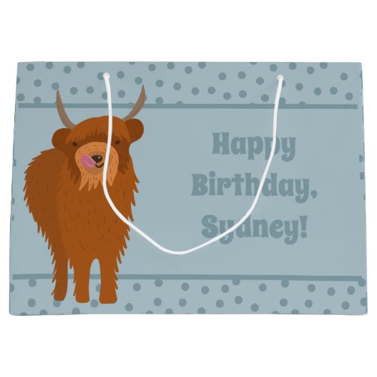 Scottish Highland Cattle Koe Graphic Personalized Groot Cadeauzakje (Voorkant)