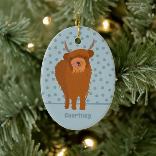 Scottish Highland Cattle Koe Graphic Personalized Keramisch Ornament (Boom)
