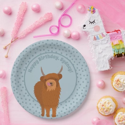 Scottish Highland Cattle Koe Graphic Personalized Papieren Bordje (Feest)