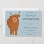 Scottish Highland Cattle Light Blue Birthday Party Kaart (Voorkant)