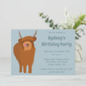 Scottish Highland Cattle Light Blue Birthday Party Kaart (Staand voorkant)
