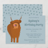 Scottish Highland Cattle Light Blue Birthday Party Kaart (Voorkant / Achterkant)