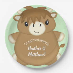 Scottish Highland Cow Baby shower Green Papieren Bordje