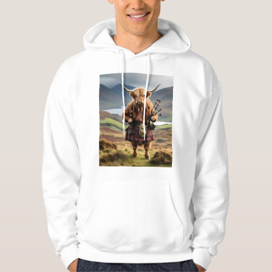 Scottish Highland Cow Bagpiper, Hoodie (Voorkant)