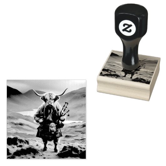 Scottish Highland Cow Bagpiper, Rubberstempel (Gestempeld)