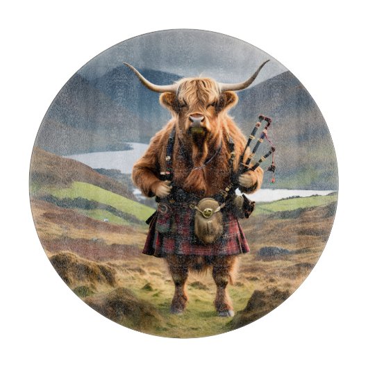 Scottish Highland Cow Bagpiper, Snijplank (Voorkant)