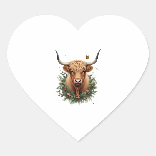 Scottish Highland Cow Cattle Hairy Cow Christmas W Hart Sticker (Voorkant)