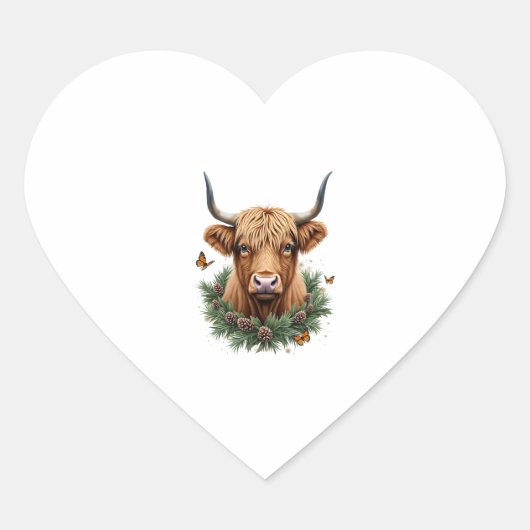 Scottish Highland Cow Cattle Hairy Cow Christmas W Hart Sticker (Voorkant)