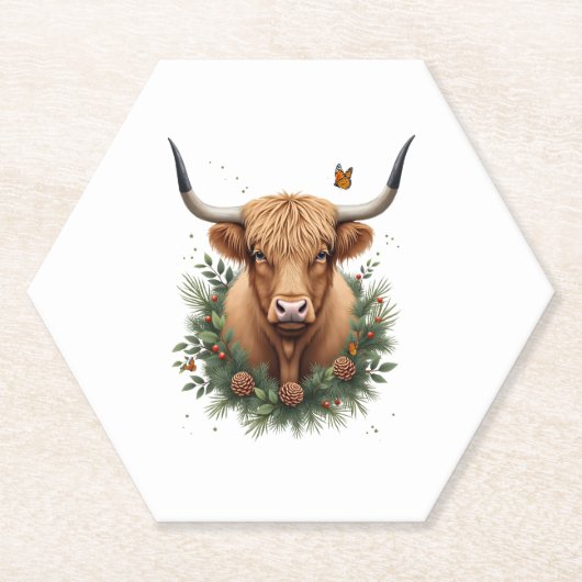 Scottish Highland Cow Cattle Hairy Cow Christmas W Kartonnen Onderzetters (Voorkant)