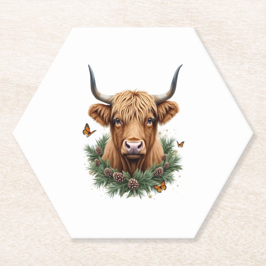Scottish Highland Cow Cattle Hairy Cow Christmas W Kartonnen Onderzetters (Voorkant)