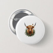 Scottish Highland Cow Cattle Hairy Cow Christmas W Ronde Button 5,7 Cm (Voorkant /achterkant)